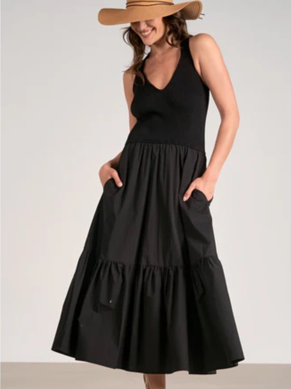 Elan Rhodes black tank Tiered Maxi Dress